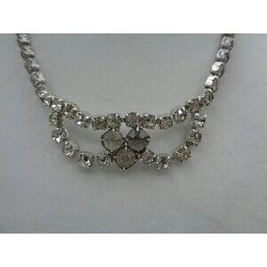 Vintage KARU Prong Set Rhinestone Choker Necklace 15" Mid Century